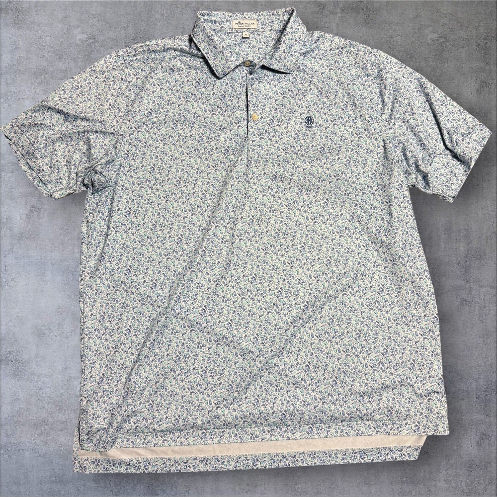 Peter Millar Summer Comfort XL Polo Drink Print White Purple Novelty Rare